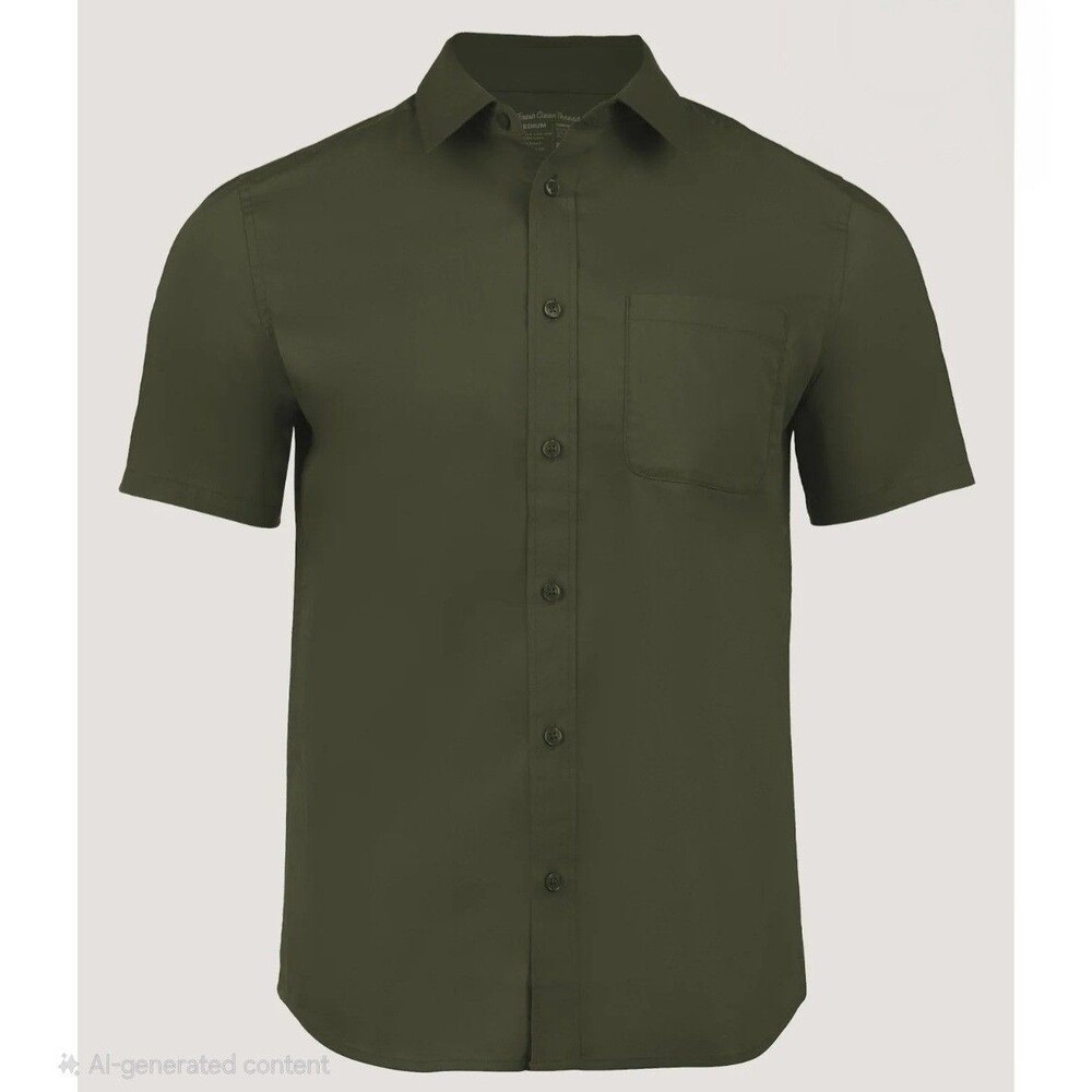 Fresh Clean Threads Short Sleeve Button Up Shirt Men's  Army Green Large EUC